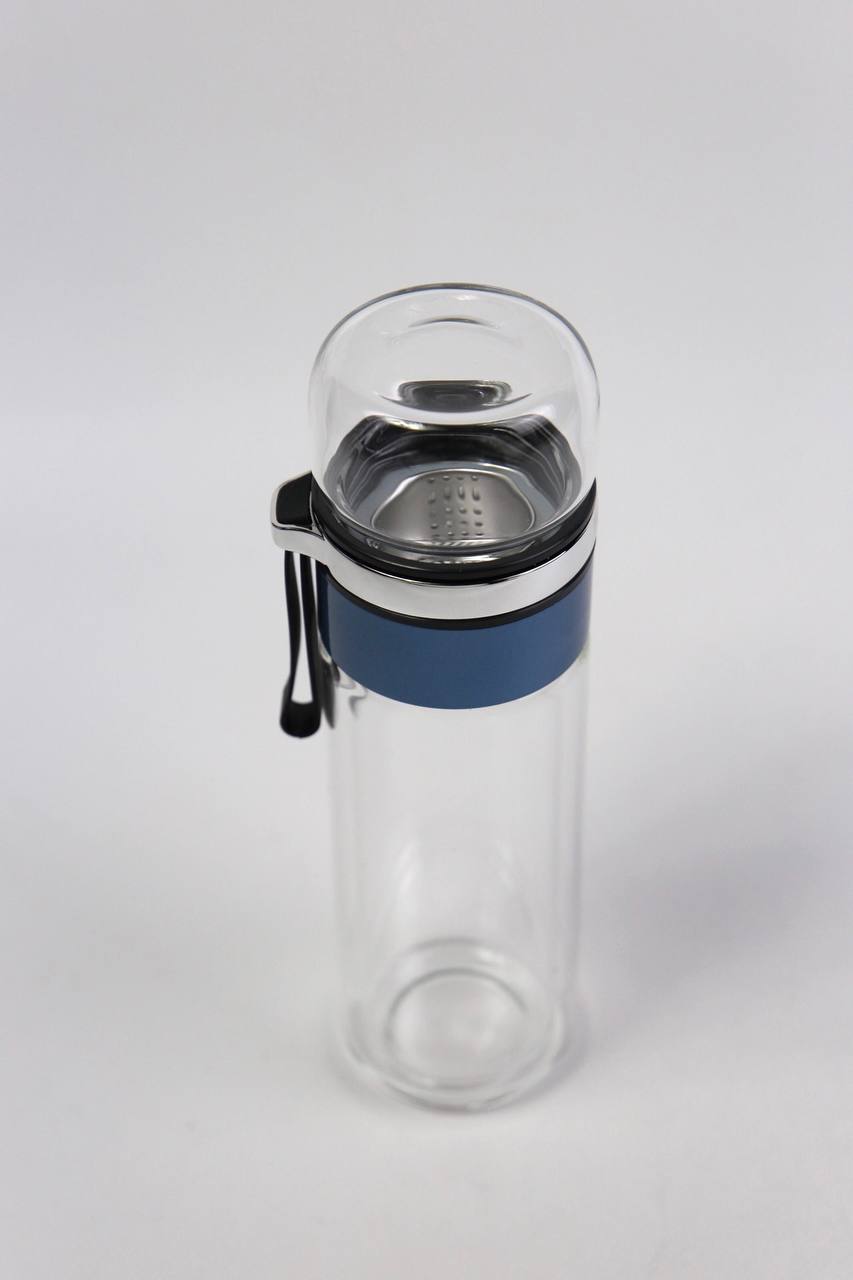 картинка Термос стеклянный с двойными стенками 300 мл, синий от магазина Pratik